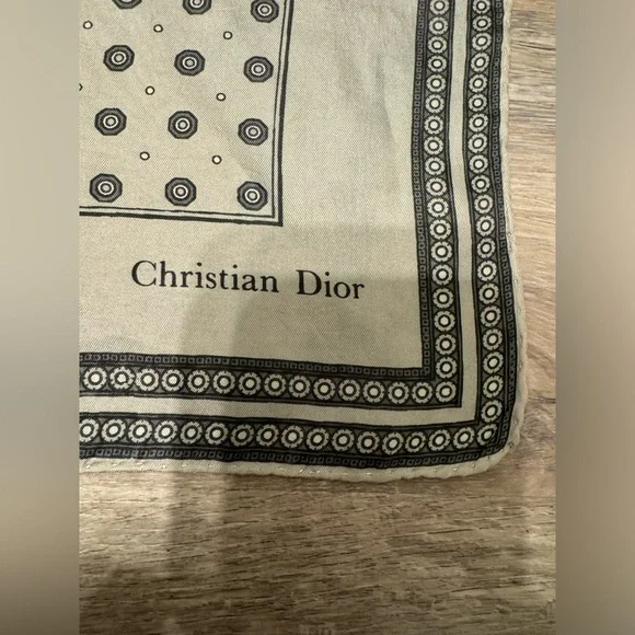 Christian Dior silk scarf, gray, square, 18.5 inches, logo. 100% silk. - Picture 7 of 12